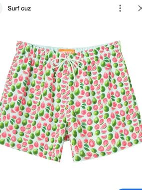 Surf Cuz Fruit Print Swim Trunks — Pink & Green Men’s Large